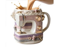 Koffiemok Keramiek - Thema mok - Creatief werk - Naaimachine design - 33 cl - Uniek