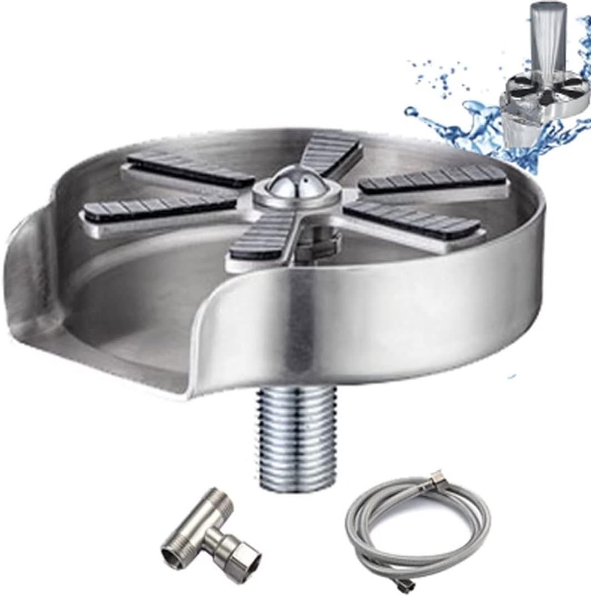 Glazenwasser Gootsteen - Bekerreiniger - Snel Glazen Spoelen - Automatische Waterstraal - Roestvrij Staal - Zilver