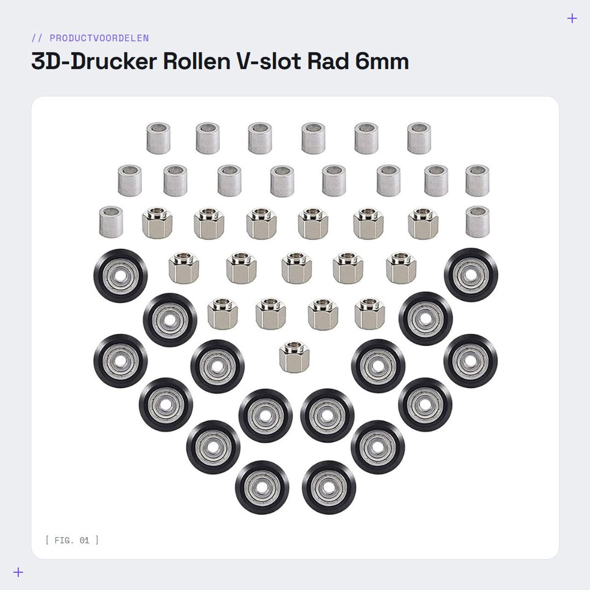 Dailygoods- Laufrollen 16 Stuks - V-slot Rollen - POM Rad - Excentrische Kolom 6mm - Aluminiumsäule 6mm - Compatibel met Creality Ender 3 - 3D-printer Wielen