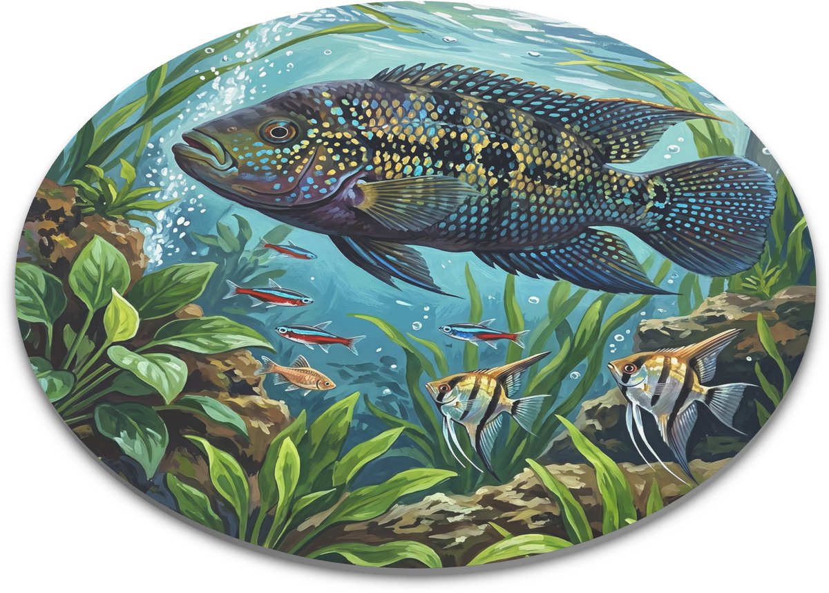 Ronde muismat met cichlide - Tropisch aquarium