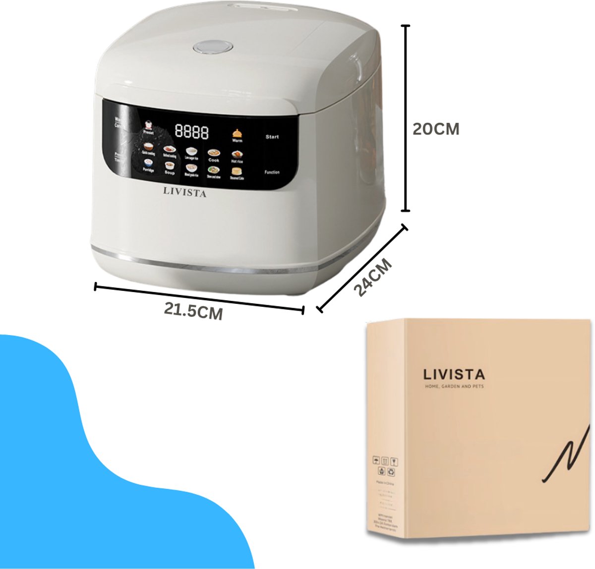Livista Rijstkoker – 2L – Multicooker – Met Stoomfunctie, Timer en Warmhoudfunctie – 10 Programma's – Titanium Binnenpan – Touchscreen – Wit – foto 7