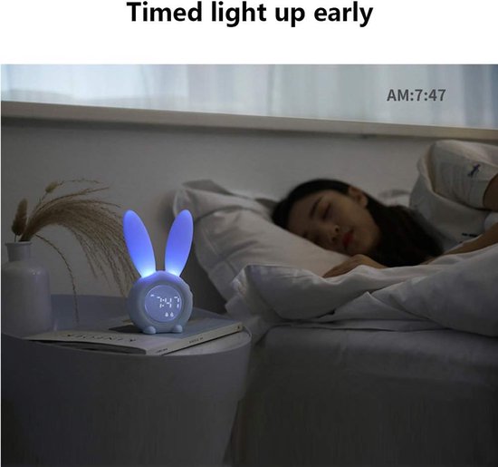 Kinderwekker Konijn - Digitale Led Klok - Kinderen Leren Slapen - Magnetische Bevestiging - 17.5 cm - Groen — afbeelding 4