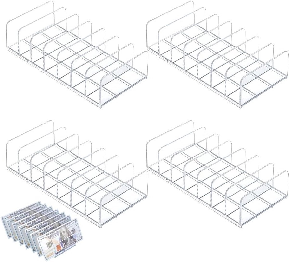 Acryl Mail Organizer Set van 4 - Transparante Plastic Cash Tray voor Bureau, Enveloppen en Visitekaartjes, 171x84x42.5mm