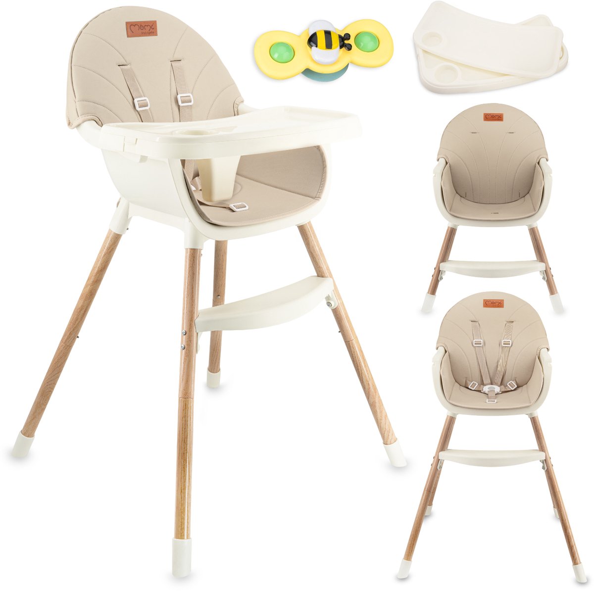 MoMi REKI 2-in-1 Kinderstoel - Meegroei Kinderstoel en Stoeltje - Tot 20 kg - Beige