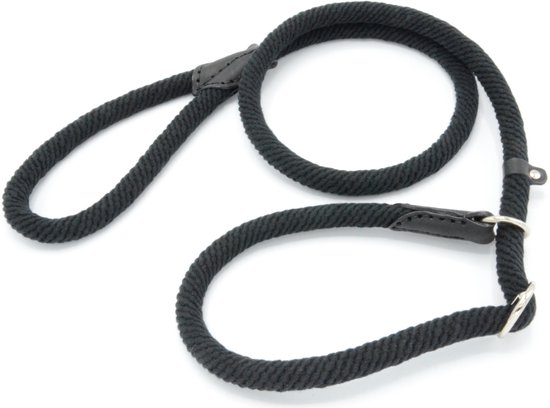 Sliplijn met Stop - 2 Meter - Zwart - Verstevigd - Roestvrij staal - Verstelbaar - Hondenriem - Trainingslijn voor Honden - Touw - Touwlijn - Lijn - Made in Portugal