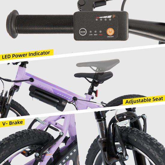 STARMOTO Radspur Elektrische Mountainbike - 20 Inch - 250W Motor - Vering Voorvork - Paars — afbeelding 3
