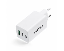 Voltma PH100ACC 100W snellader - Snelle Multi-Poort GaN Oplader van 100 Watt met 2x USB-C en 1x USB-A poorten - 100 Watt Fast Charging - USB C Laptop adapter - oplaadadapter geschikt voor iPhone, Samsung, Tablets, Laptops, Macbooks en Dell - Wit