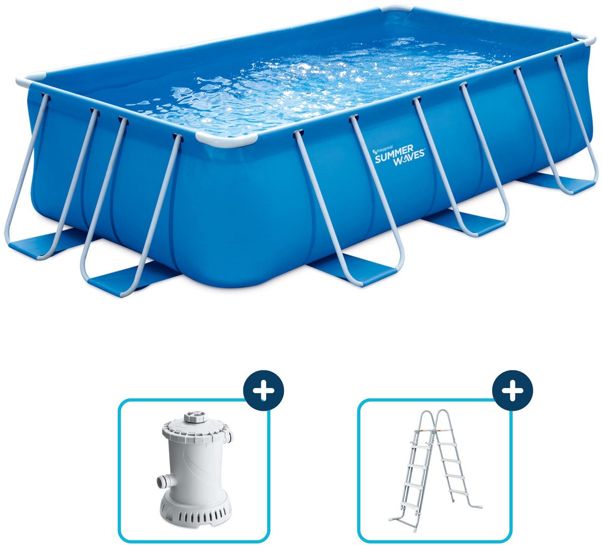 Summer Waves Frame Zwembad Rechthoekig - 400 x 200 x 100 cm - zwembaden - Inclusief Filterpomp/zwembadpomp- ladder - filterpatroon