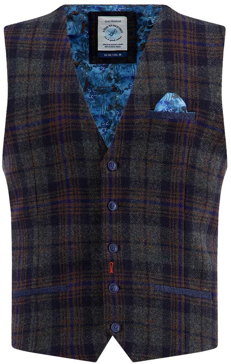 A Fish Named Fred gilet blauw geruit normale fit