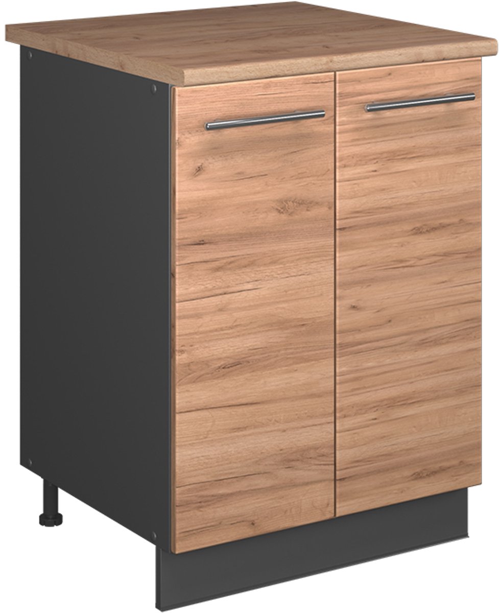 Vicco Wastafelkast Fame-Line, Goudkleurig Eiken/Antraciet, 60 cm