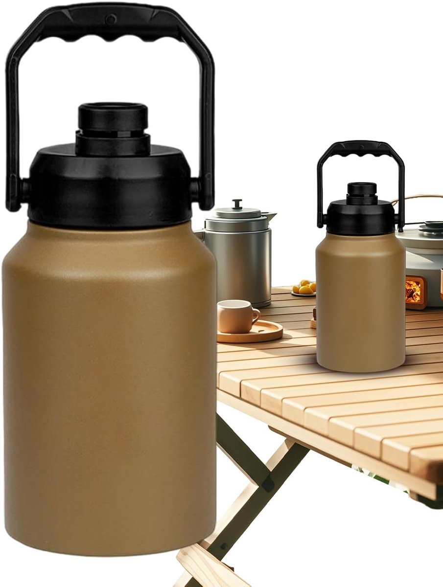 IJsemmer met deksel - Koelcontainer drank - Dranken koel houden - Dubbellaags vacuümisolatie - 2 liter inhoud - Kaki