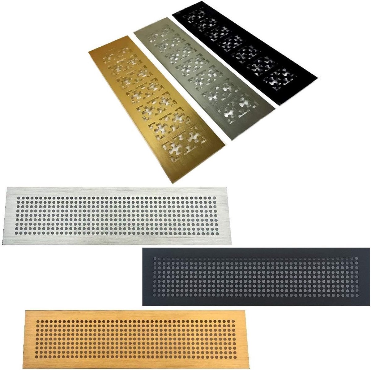 Luchtrooster - Ventilatierooster - Frisse Lucht - Decoratief Patroon - 80 x 300 mm - Goud