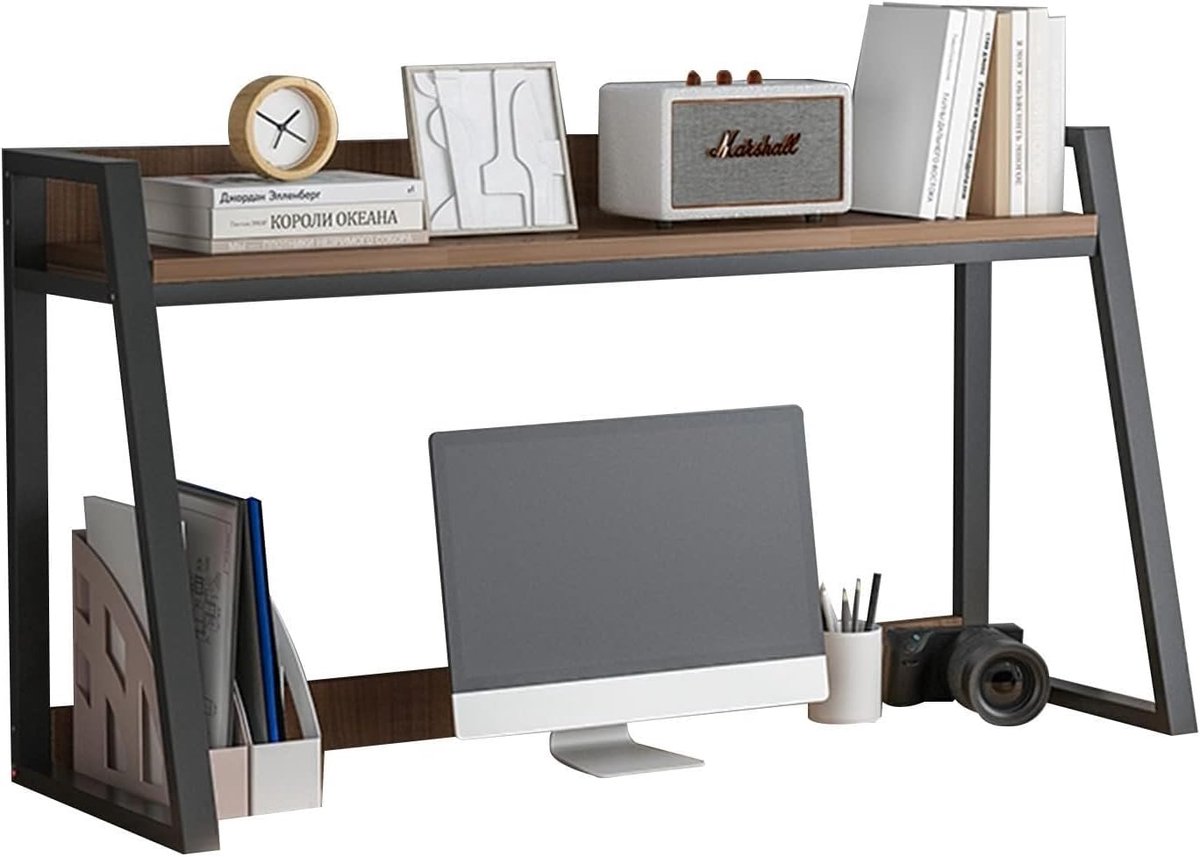 Bureau Boekenkast - Bureau Organizer - Bureau Opruimen - Stabiel Stalen Frame - 55cm tot 115cm - Houtkleur