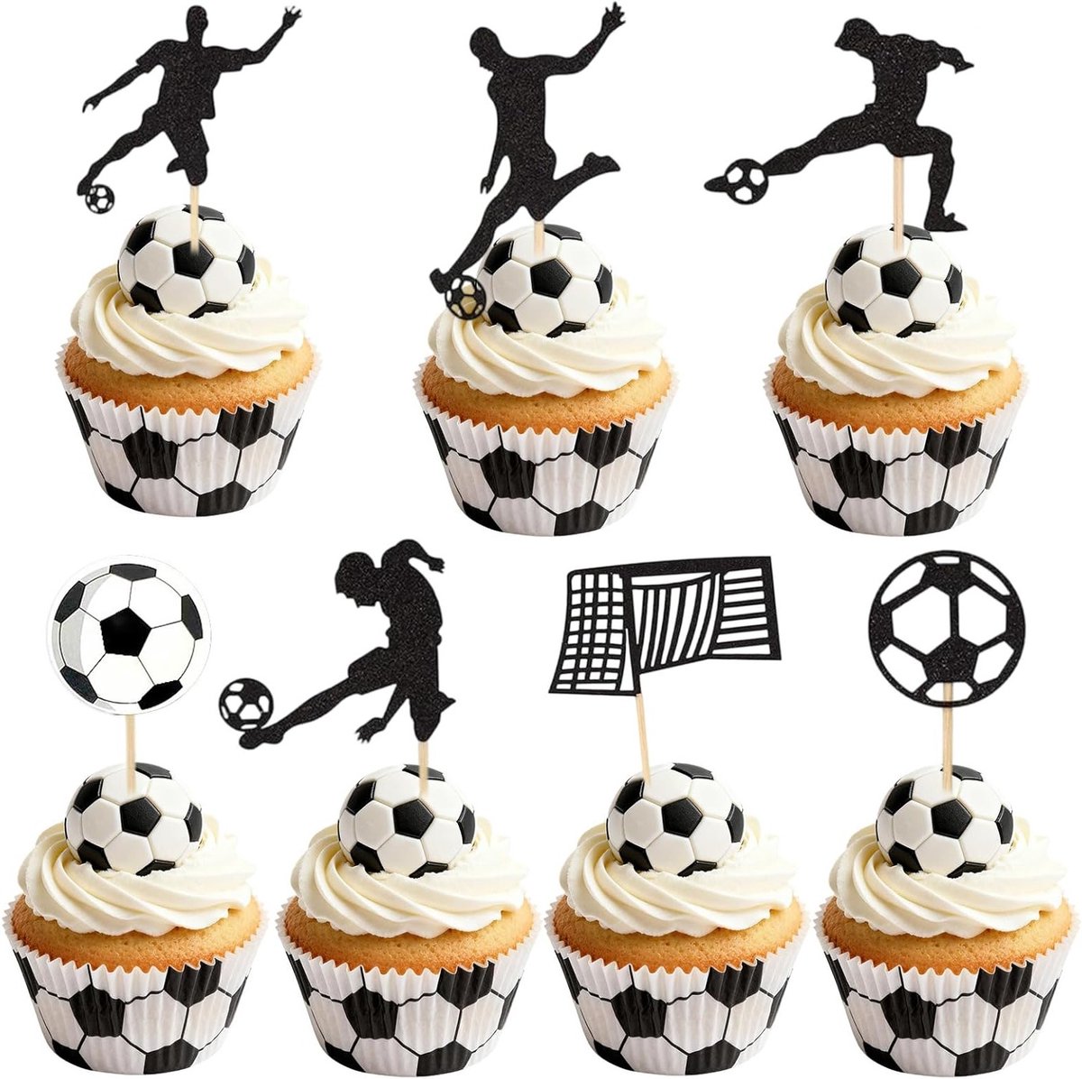48 Voetbal Cupcake Toppers en Taartdecoraties voor Sportfeesten, Babyshowers en Verjaardagen van Jongens