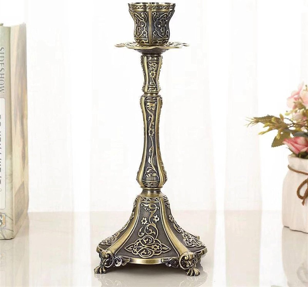 Kandelaar Brons - Kaarsenstandaard Metaal - Sfeervolle Decoratie - Europees Design - 500 Gram - Brons