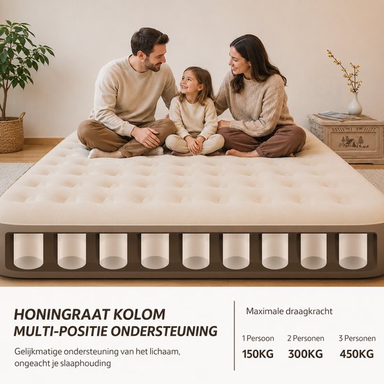 HomeGoodies - Luchtbed - luchtbed met ingebouwde pomp - Luchtmatras - Camping matras - Extra grote luchtbed - 80x200x25cm - Beige van Homegoodies — afbeelding 2
