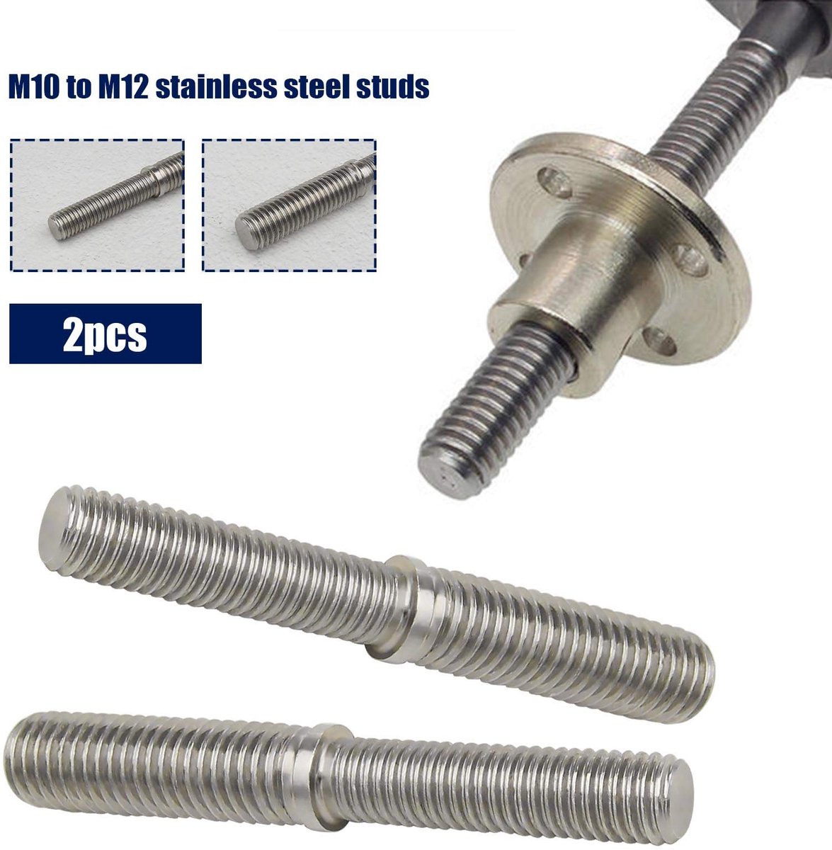 Dailygoods- Schroefbouten Dubbele Eind M10/M12 - 80 mm - 304 Roestvrij Staal - 2 Stuks - Bevestigingsmiddelen - Hoge Sterkte - Draadbouten