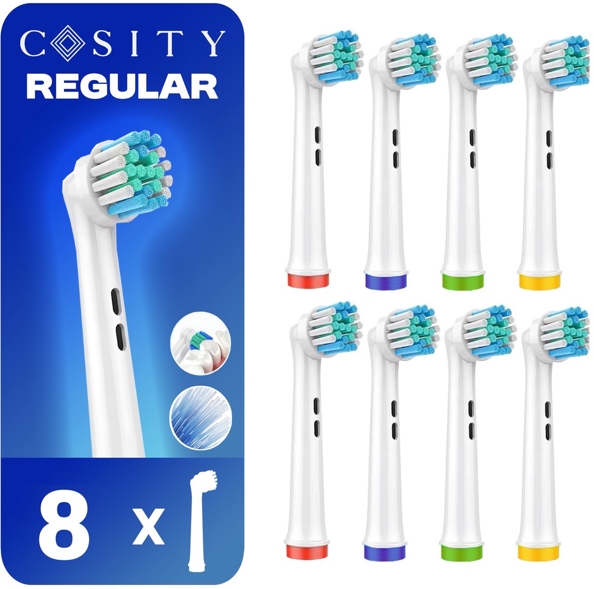 Cosity - 8x Opzetborstels compatibel met Oral-B en Braun - Brievenbusverpakking - Wit