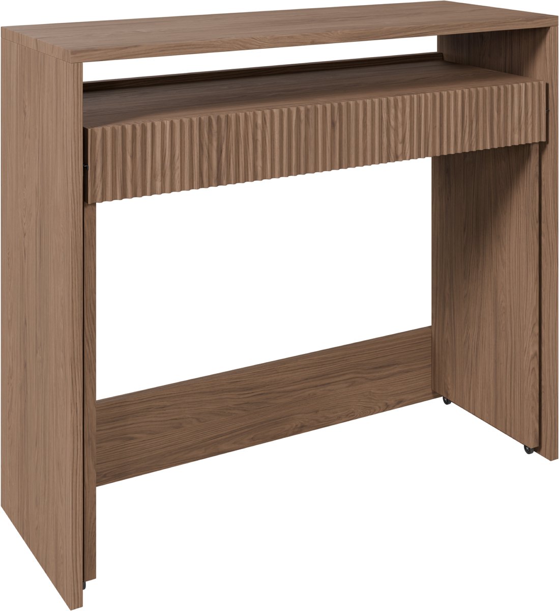 Selsey ZOOM – Uitschuifbaar bureau met lade en groeven, eiken casella bruin, 98 cm