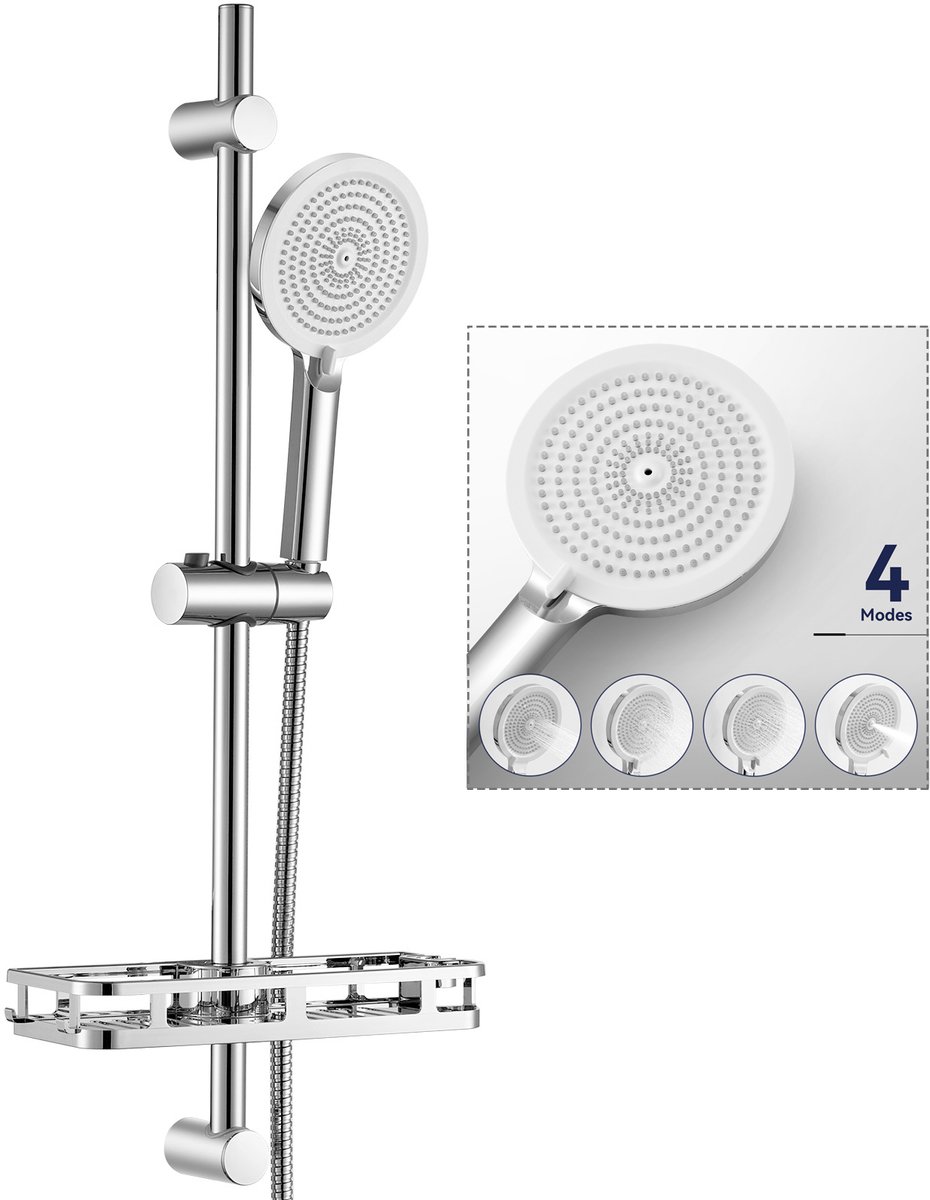 Auralum max Doucheset met Handdouche - 70 cm Glijstang - Met Zeepschaal - Verstelbaar - 4 straalstanden Douchekop - Ø 12.6 cm Handdouche - 150 cm Doucheslang - Chroom