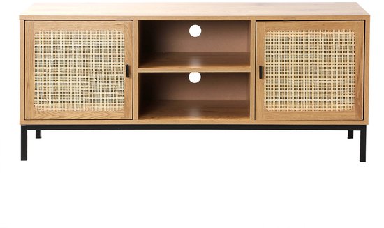 CALICOSY - Tv standaard met rotan bak en 2 deuren en 2 nissen 120x39x51cm