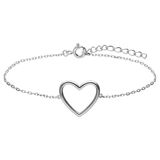 Bracelet argenté avec un détail en forme de cœur creux et une chaîne à maillons.