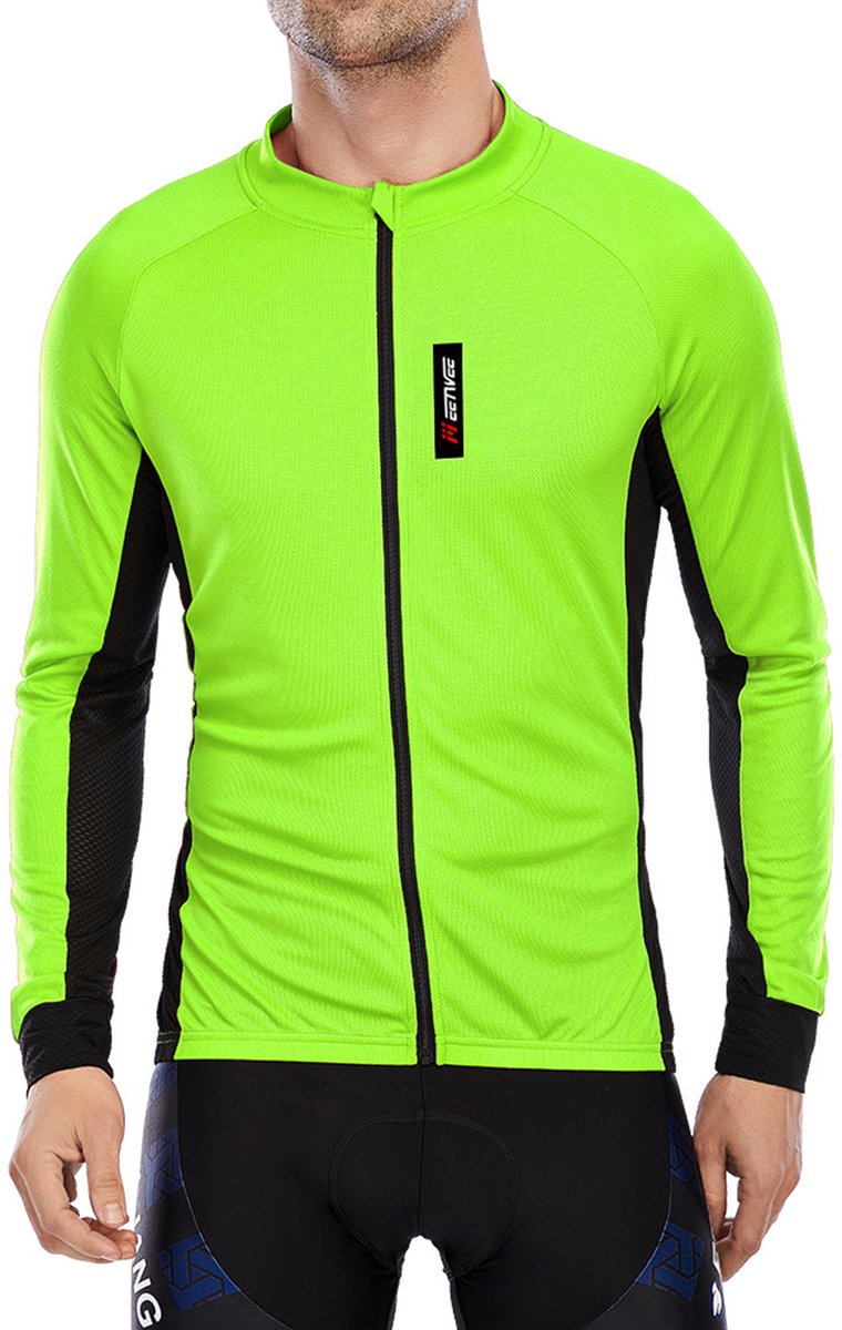 MEETYOO Fietsshirt Heren, Lange Mouw Fietstop voor Mannen, Ademend, voor Lange Afstand Fietsen, Volledige Ritssluiting, met Achterzakken -Groen L