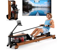MettleMatic Roeitoestel voor thuis, van eikenhout, waterroeitoestel, max. 180 kg belastbaar, compatibel met app en tablethouder