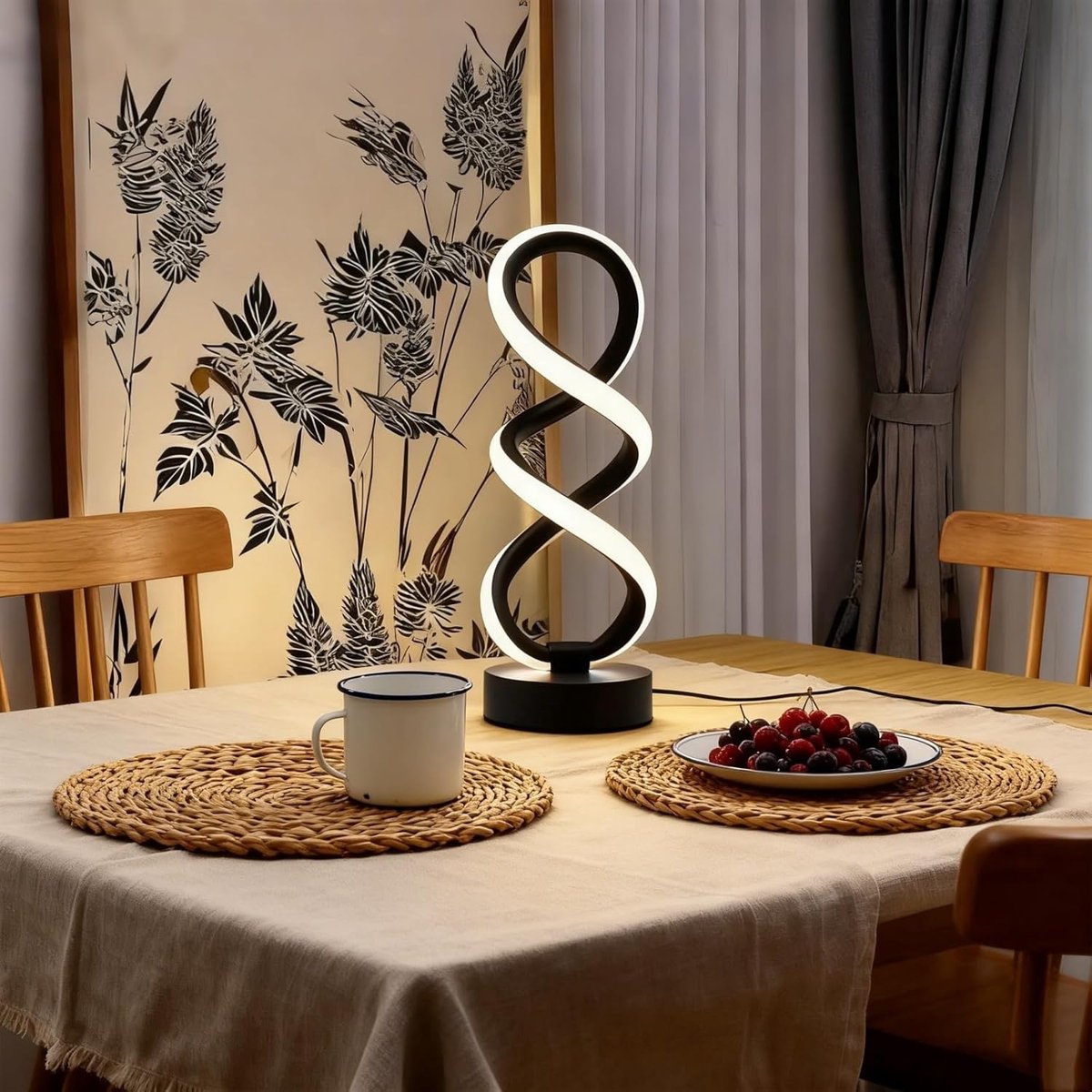 Spiraalvormige Moderne Tafellamp - 3 Kleuren LED - Decoratief - Woonkamer - Zwart