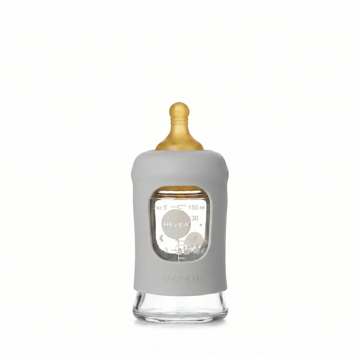 HEVEA - Glazen Fles - Brede Hals 150ml - Met Sleeve - Gorgeous Grey