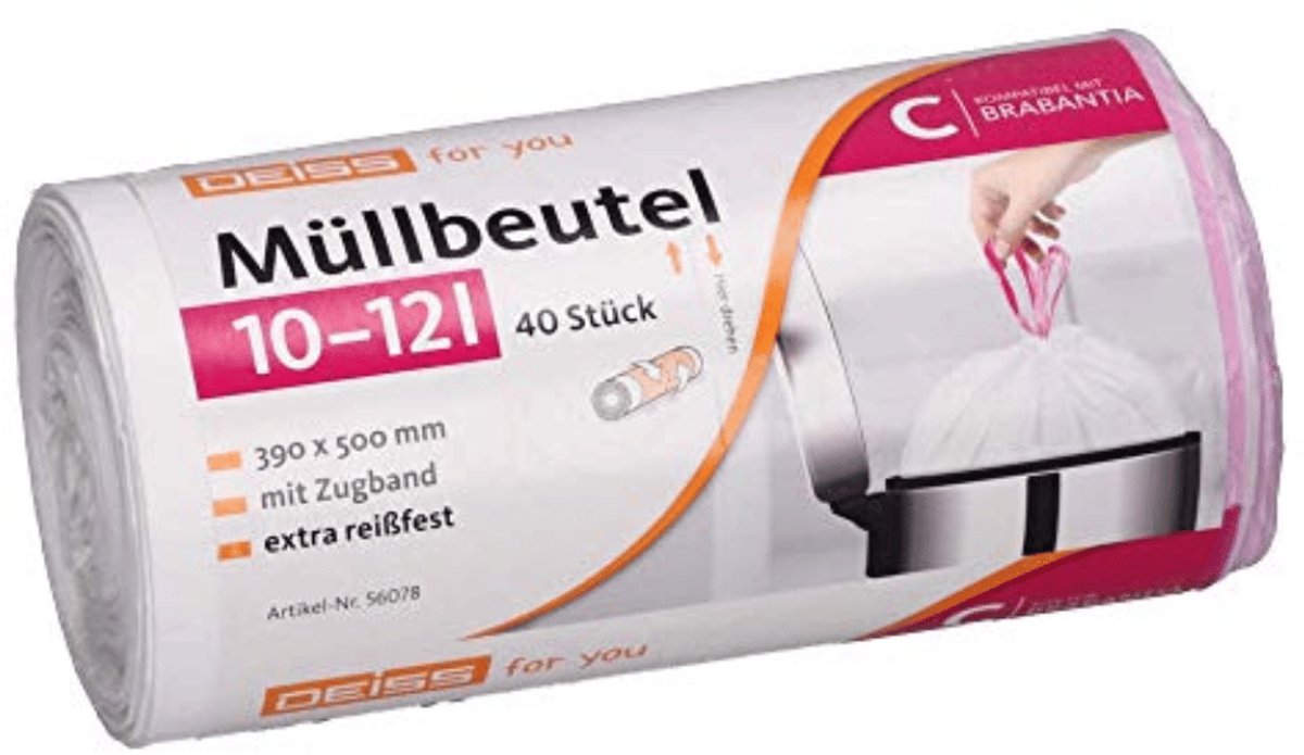 DEISS FOR YOU vuilniszakken 10–12 liter met roze trekband van HDPE – 6 rollen à 40 stuks.