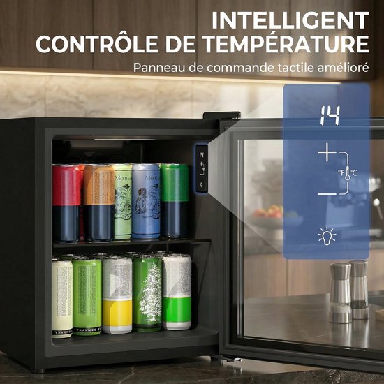 ECTEATOY® Drankenkoelkast Mini Koelkast - Vrijstaand Stil (39dB) & Glazen Deur - Voor 59 Blikjes - 46L - Zwart van ECTEATOY — afbeelding 4