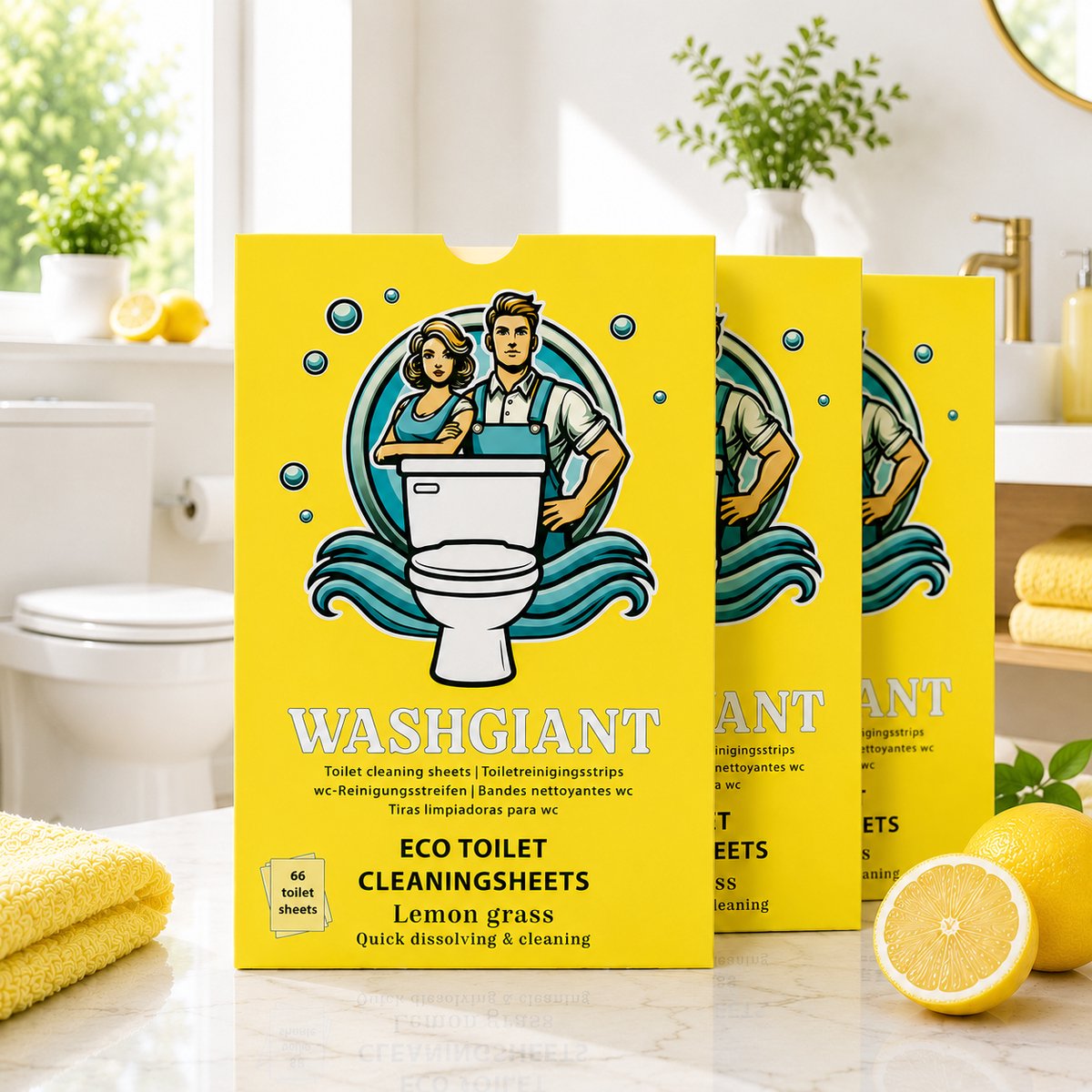 Washgiant Toiletreiniger XL Pakket – Lemongrass – WC Reiniger – Toilet Reinigingsstrips - Microplasticvrij – 198 Stuks – Voordeelverpakking