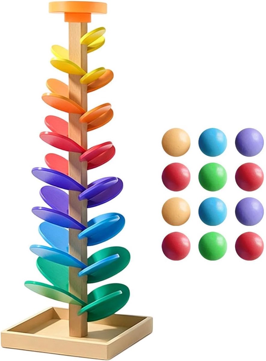 Houten Knikkerbaan - Muziekboom Spel - Fijne Motoriek - Interactief Muziekspel - 30 x 37.5 cm - Multicolor