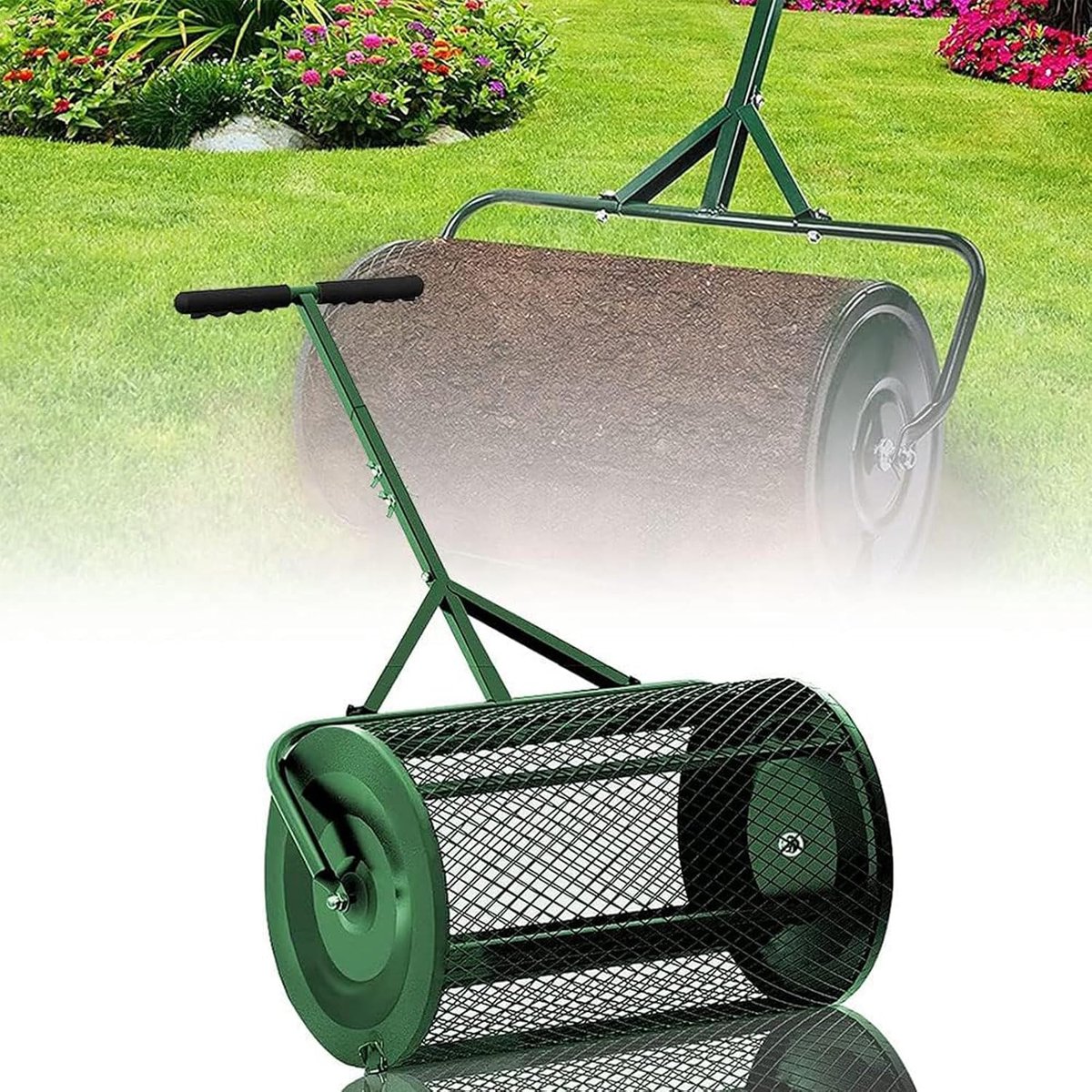 Compost Strooier - Gazon Verspreider - Gazon Onderhoud - Verstelbare Handgreep - 32x60cm - Groen