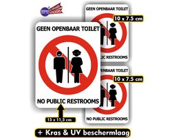 Jerma - Geen openbaar toilet - No restroom - Sticker - 1 van 15 x 11.5 - 2x 10x7.5 cm - Zelfklevend