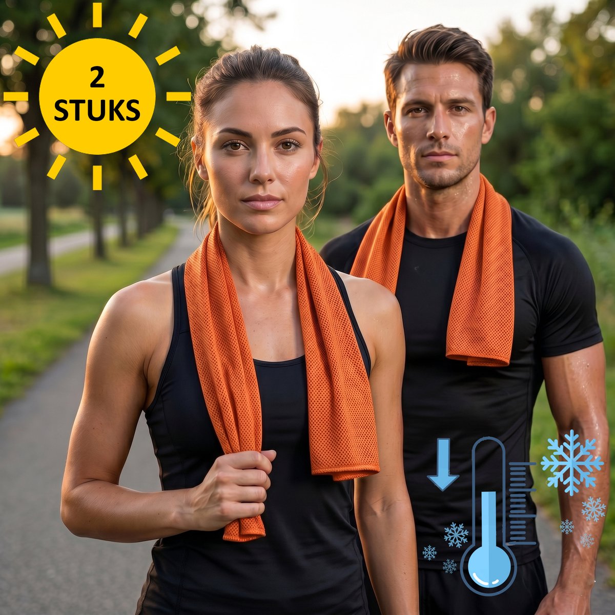 Sorprese Koelhanddoek - 2 Stuks - Oranje - Verkoelende Handdoek - Cooling Towel - Microvezel - Ice Towel - Ijshanddoek - Koelsjaal