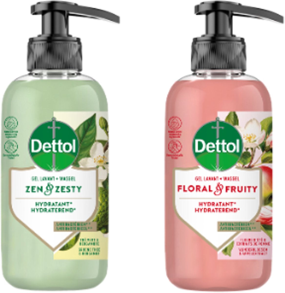 Dettol Handzeep Voordeelverpakking 2 Stuks – Zen & Zesty + Floral & Fruity – Hydraterende Vloeibare Handzeep – 300 ml per Fles