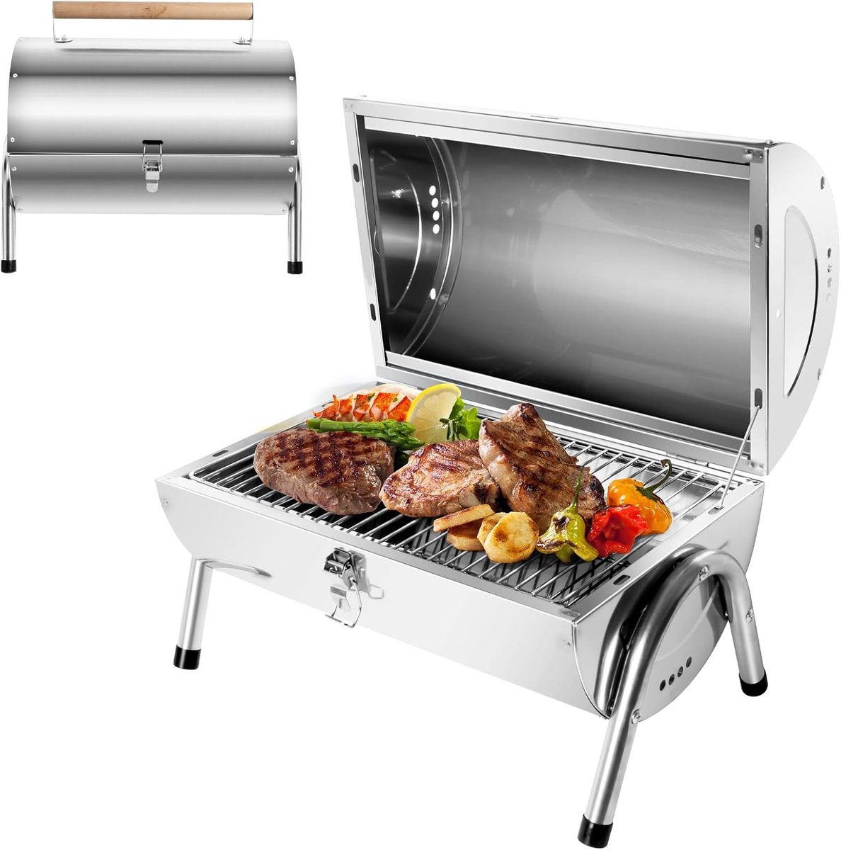 Roestvrijstalen klapgrill met dubbel grilloppervlak - 34 x 215 cm - voor outdoor koken en picknick