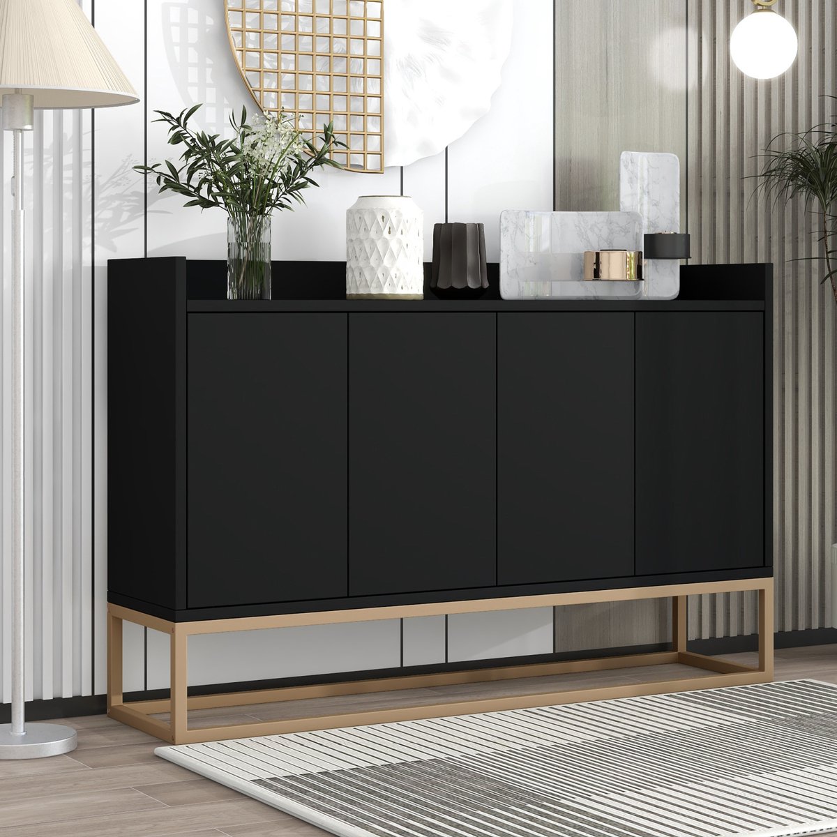 Dressoir - Zwart - Verborgen deurgrepen - Verstelbare planken - 120 x 30 x 80 cm