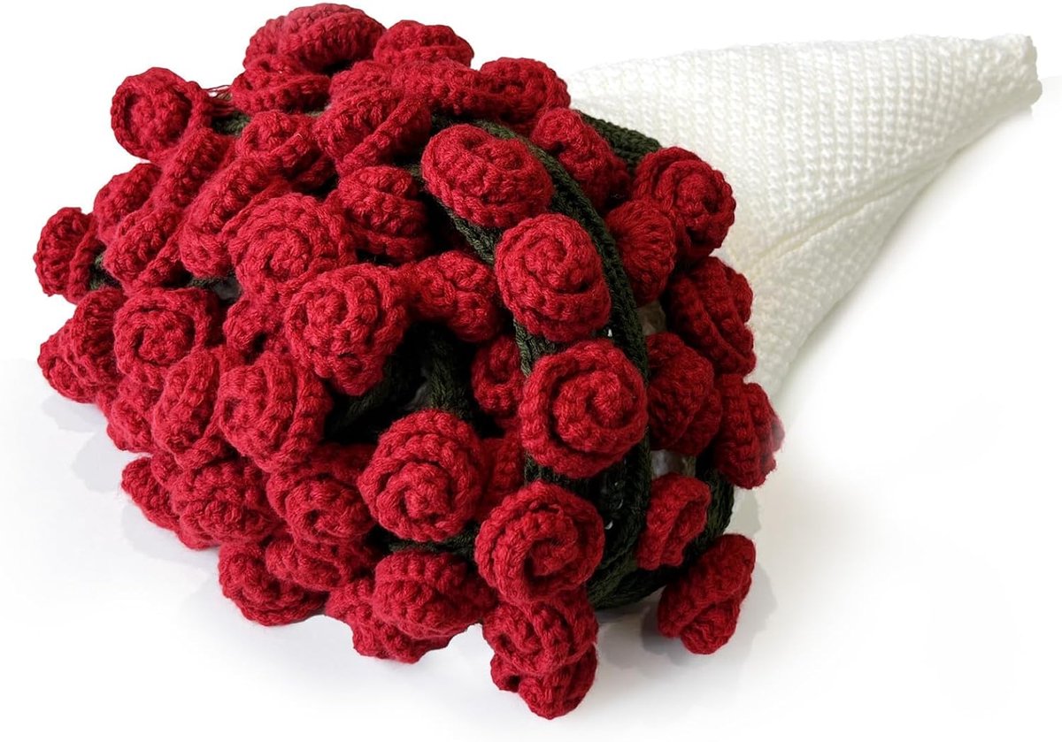 Bouquet Blanket - Handgehaakte Deken - Versierd met 68 Handgemaakte Bloemen- Omvormbaar Tot Een Boeketdeken - 110 cm - Rozendeken - Rood