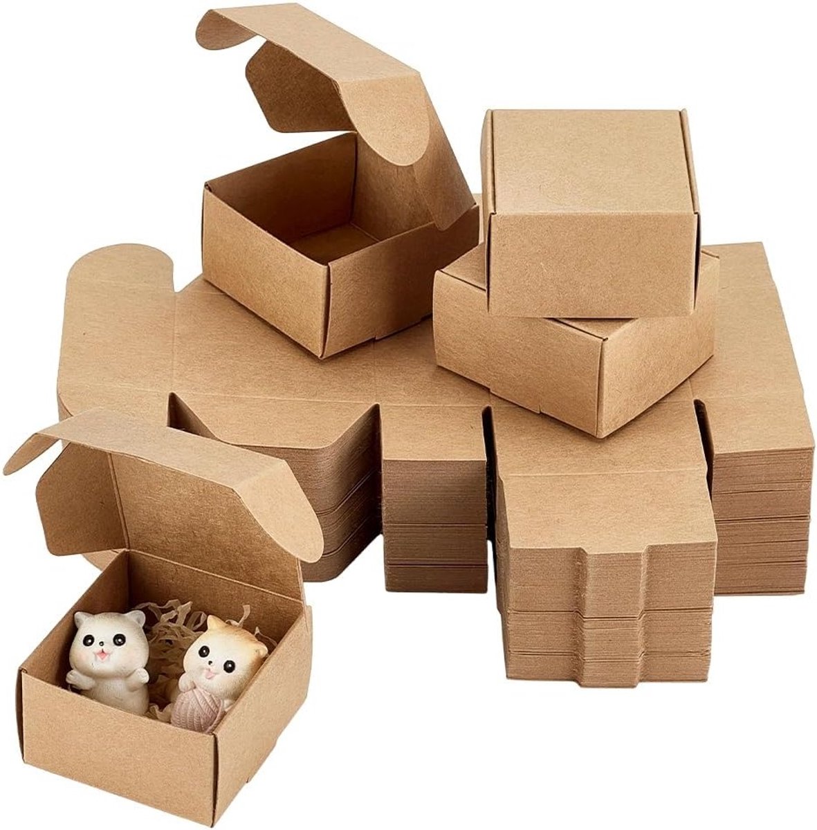 100 Stuks Kraftpapieren Dozen 6,2 x 6,2 x 3,5 cm - Kleine Verzenddozen voor Geschenken, Opbergdozen en Feestdecoratie