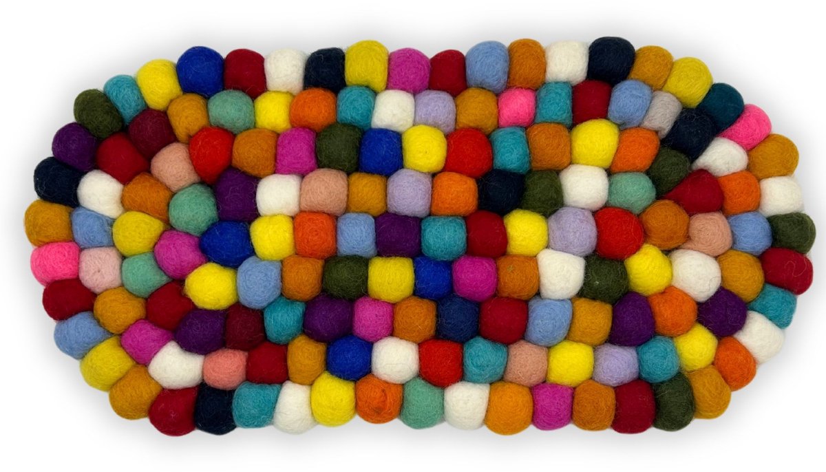 Felt Ball Oval Centre Mat - 38x18cm Multi Colour
