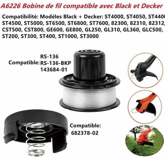 A6226 trimspoelen geschikt voor Black and Decker GL360/GL310/GL250/GL360SB trimmers, vervangende trimspoelen geschikt voor Black and Decker a6226 gl360 accugrasmaaiers, 1,6 mm, 6,0 geschikt voorer (3-pack). — afbeelding 3