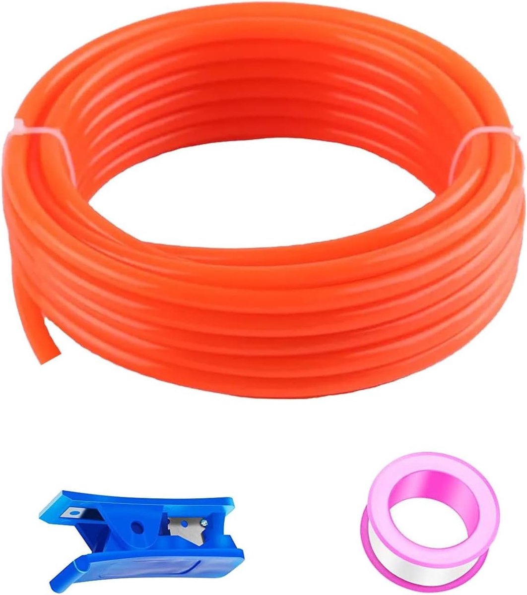 Pneumatische slang van 20 meter, persluchtslang 8 mm x 5 mm, inclusief buissnijder en teflonband voor optimale luchtcompressie