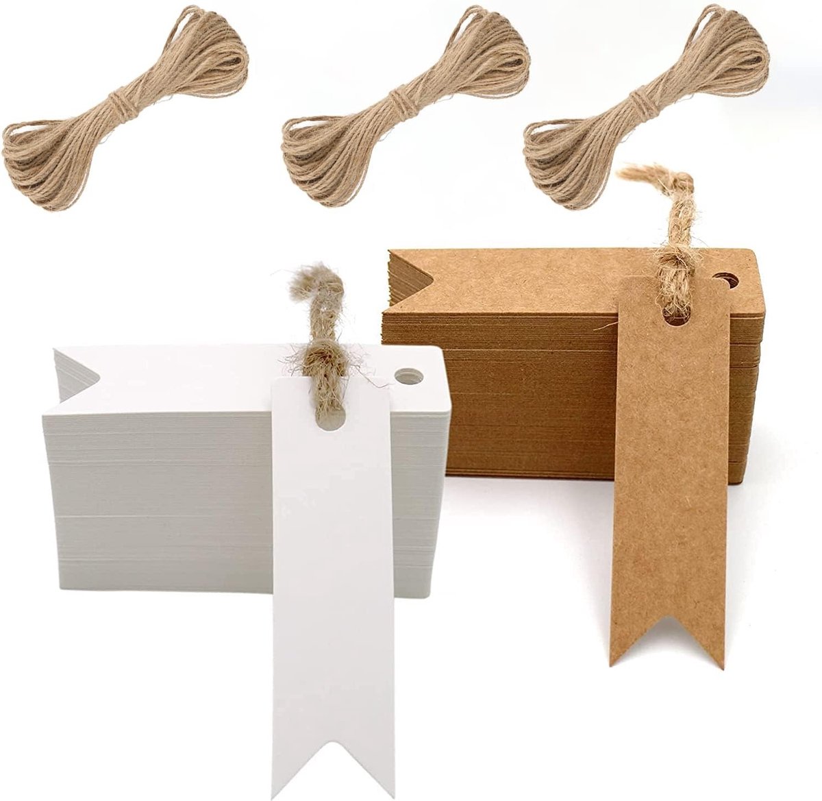 Set van 200 Kraft Labels - Lege Cadeaulabels 7 x 2 cm voor Bruiloft, Verjaardag en Kerst met Jute Touw