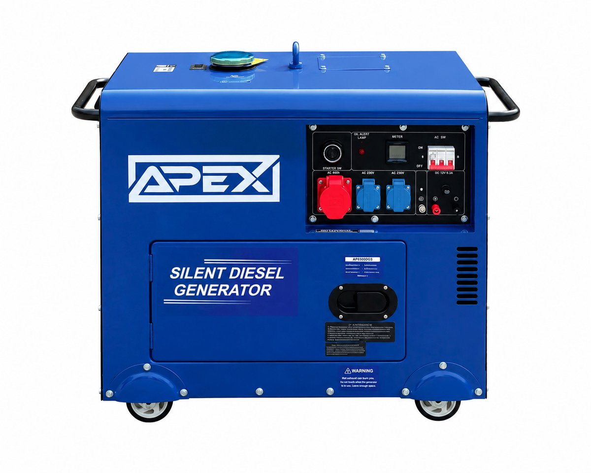 APEX AP6500DGS Stille Diesel Generator 6,5 kW – 230V/400V – Elektrische Start