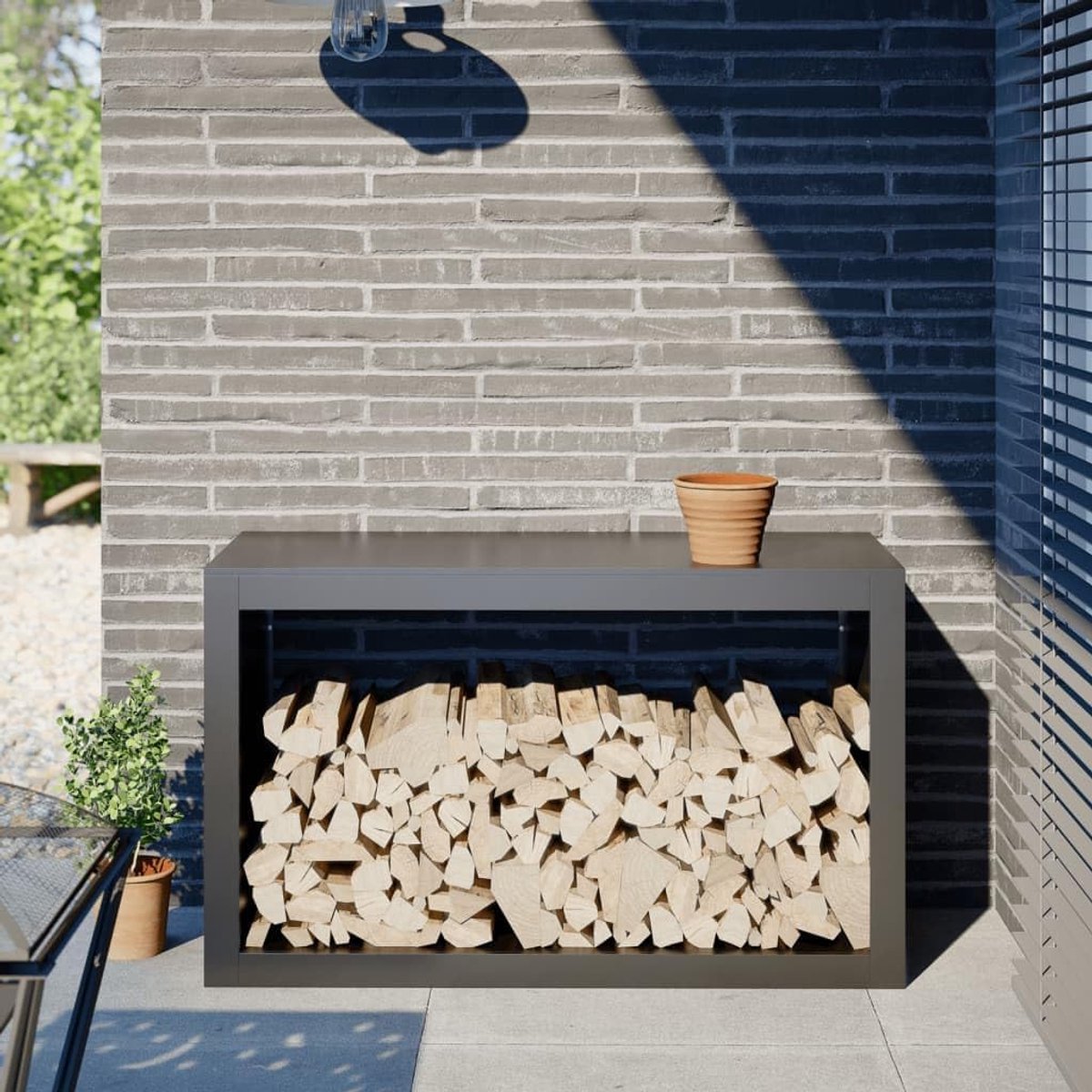 Brandhoutrek - Houtopslag - Open haard - Houdt hout droog - 100x40x60 cm - Antraciet