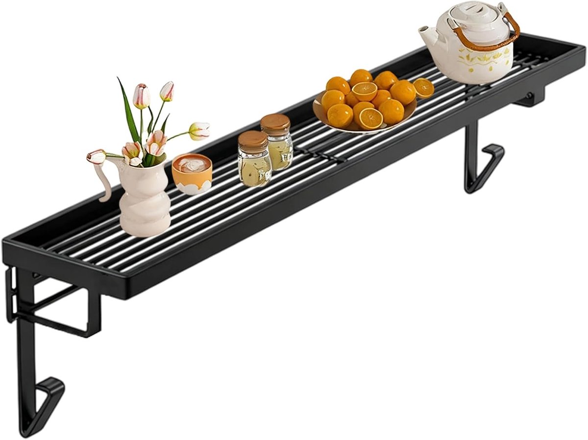 Radiatorrek - Opbergrek - Ruimtebesparend - Zonder boren - 9 x 14 x 9 cm - Zwart