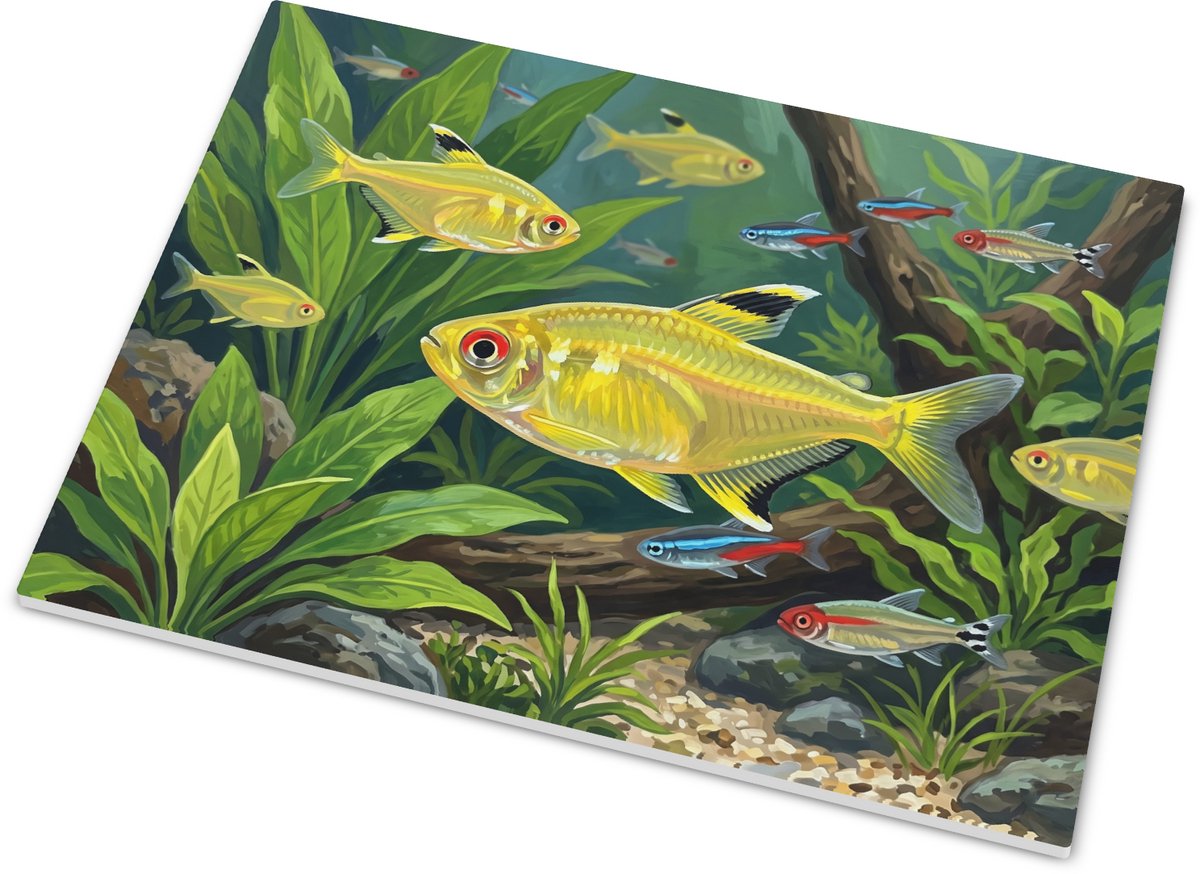 Tegeltje - Gele Tetra vis - Tropisch aquarium illustratie 15x20 cm